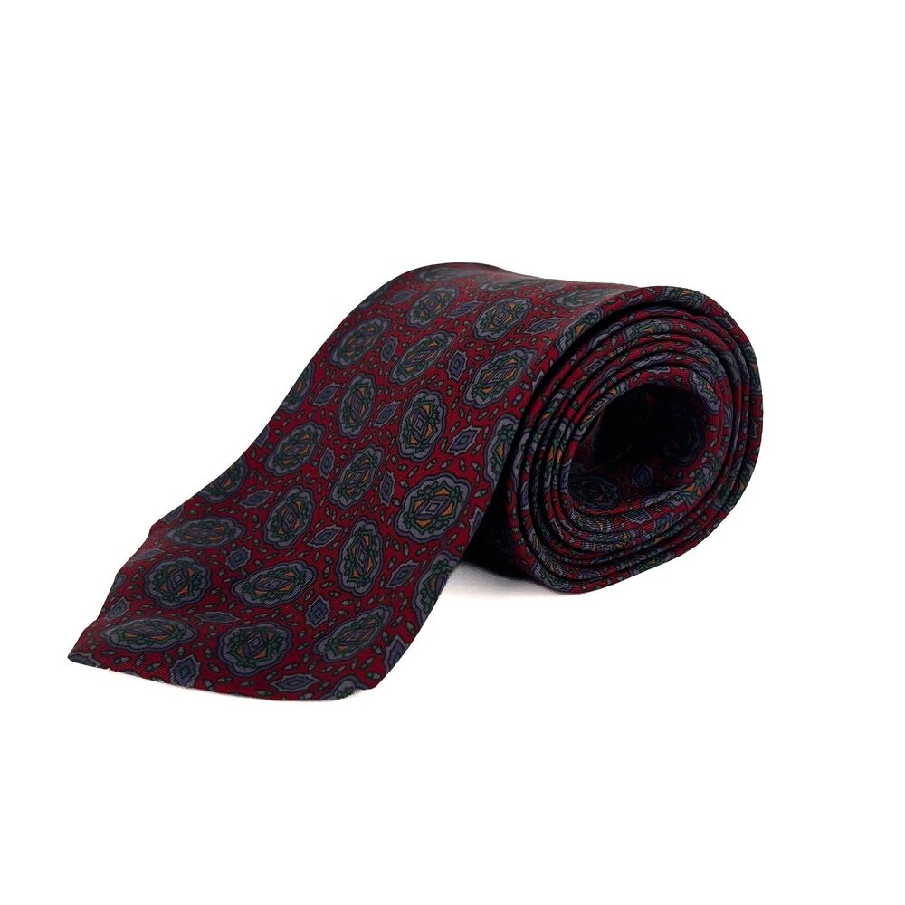 Burgundy Art Deco Medallion Print Silk Tie by Lanvin